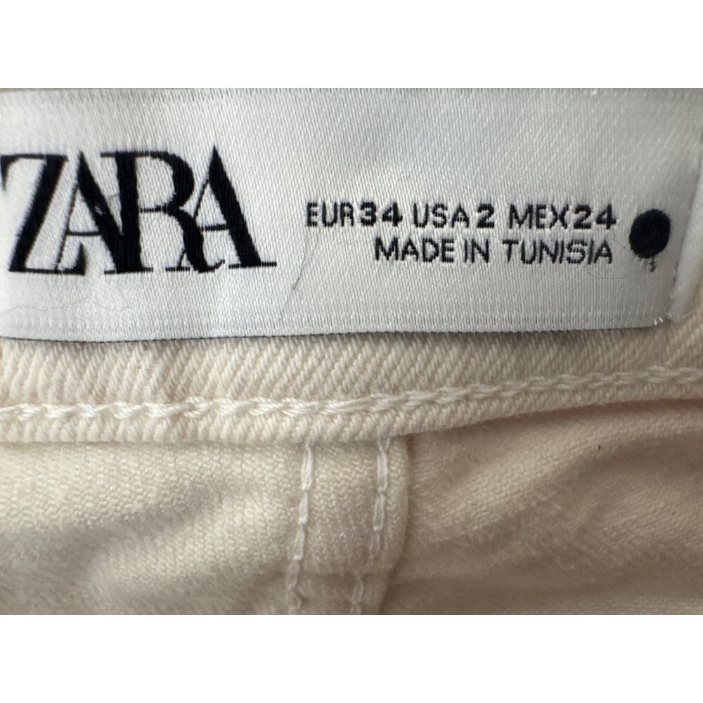 ZARA Womens Size 2 Ecru Straight Leg Jeans High Rise Raw Hem Flare - Picture 3 of 13